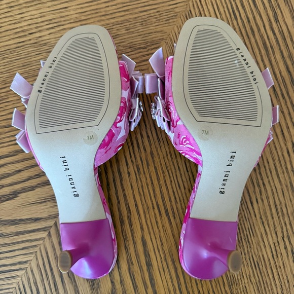Gianni Bini Lele Satin Rhinestone Embellished Bow Sandals - Pink - Picture 7 of 11